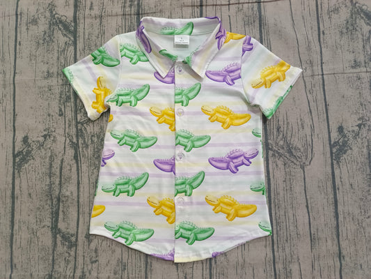 Mardi Gras dinosaur kids baby boy button t-shirt top preorder