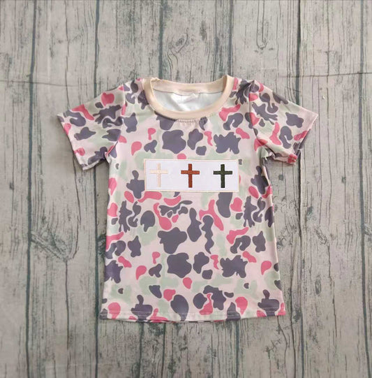 Embroidery easter cross kids short sleeve top preorder
