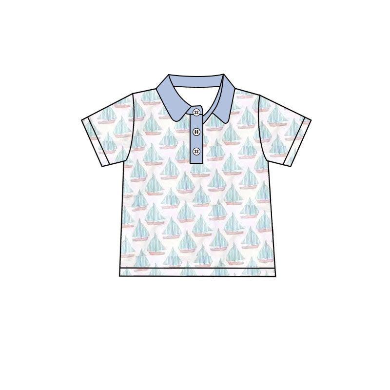 Sailboat design kids baby boy button t-shirt top preorder