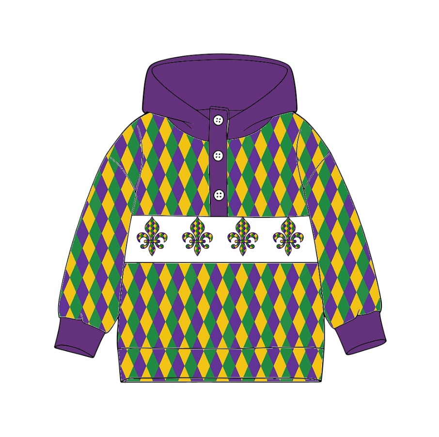 Mardi Gras kids baby boy hoodie top preorder