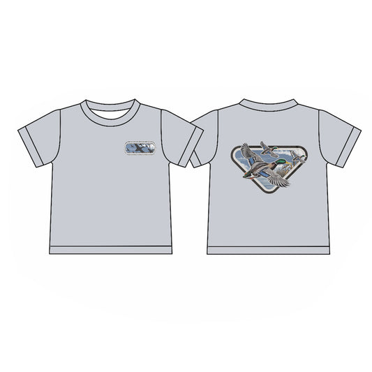 Hunting season duck print kids boy short sleeve grey top preorder
