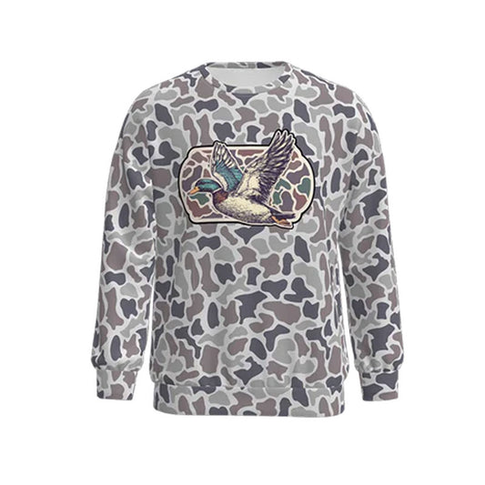 Adult man grey camo duck print long sleeve top preorder