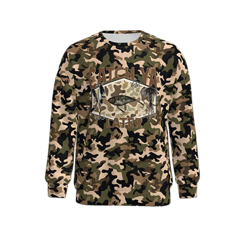 Adult man grey camo fishing print long sleeve top preorder