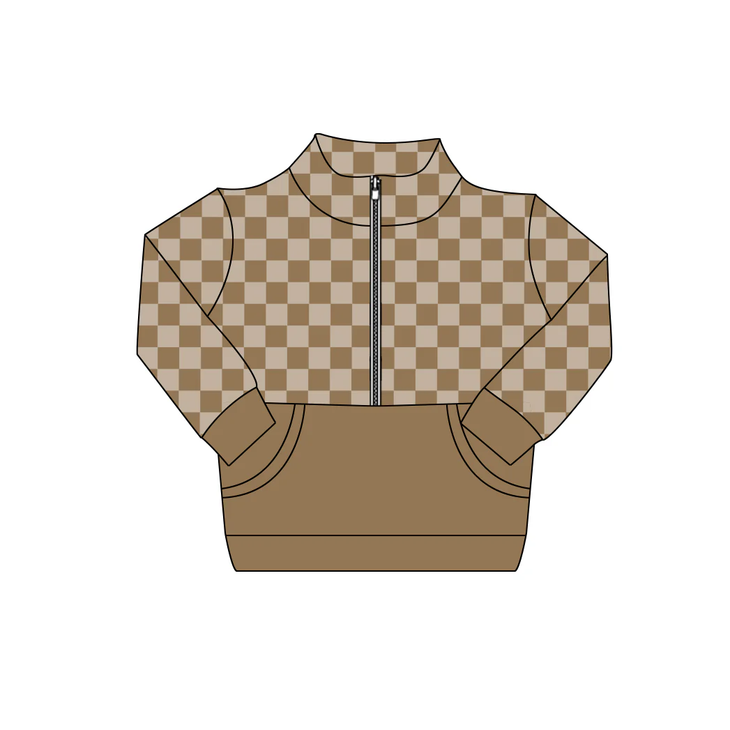 Khaki checkered design baby boy long sleeve pullover top preorder