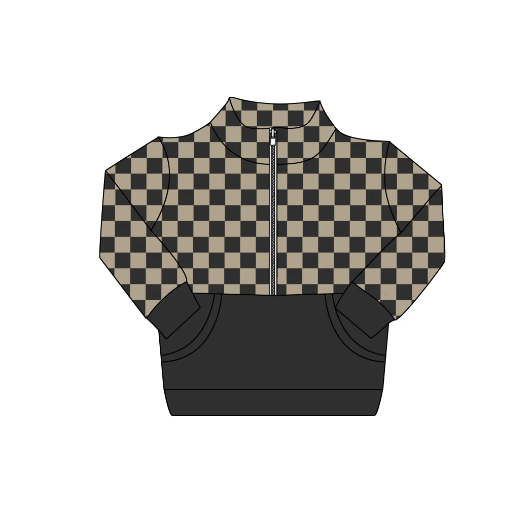 Black checkered design baby boy long sleeve pullover top preorder