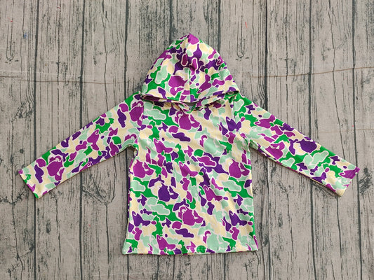 Mardi Gras camo design kids girls long sleeve hoodie top preorder