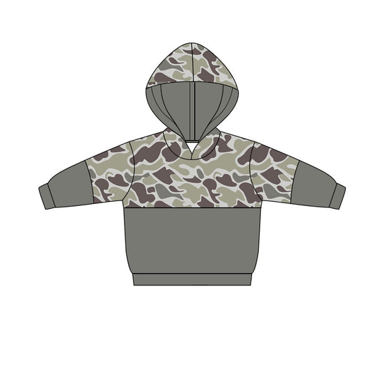 Dark grey camo design kids long sleeve hoodie top preorder