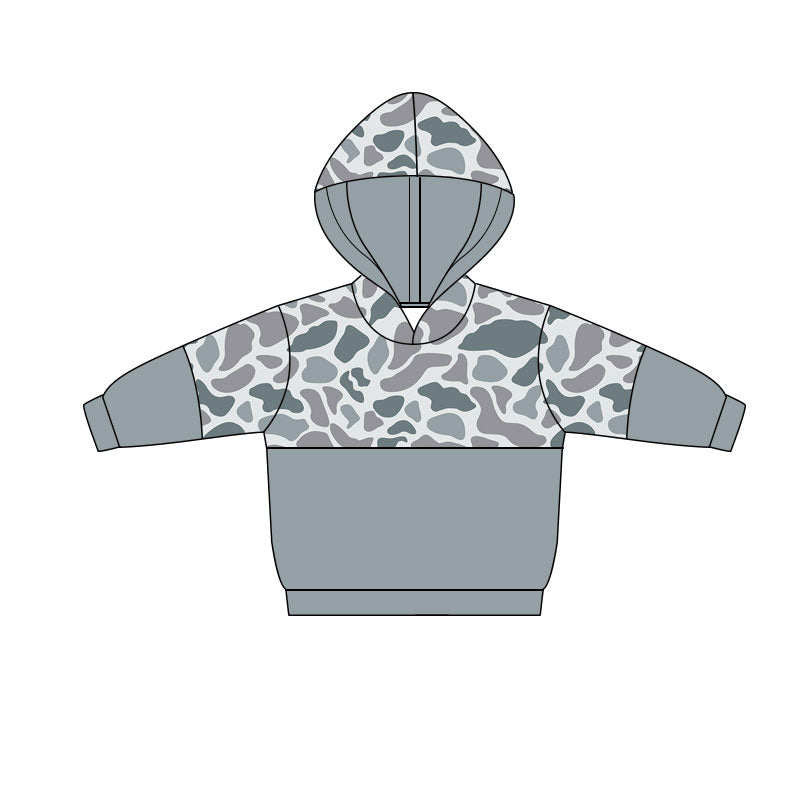 Light grey camo design kids long sleeve hoodie top preorder