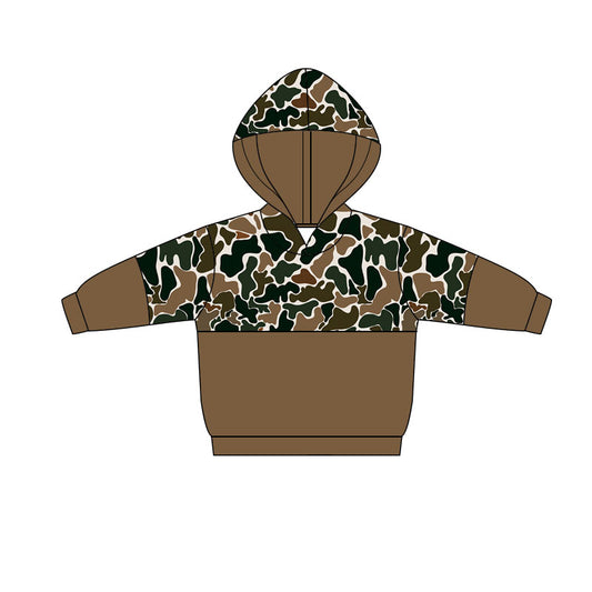 Dark green camo design kids long sleeve hoodie top preorder