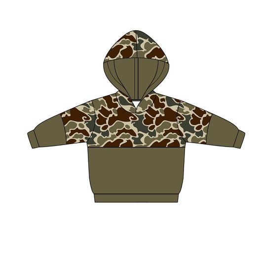 Dark green camo design kids long sleeve hoodie top preorder