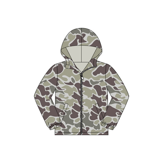 Dark grey camo design kids long sleeve hoodie top preorder
