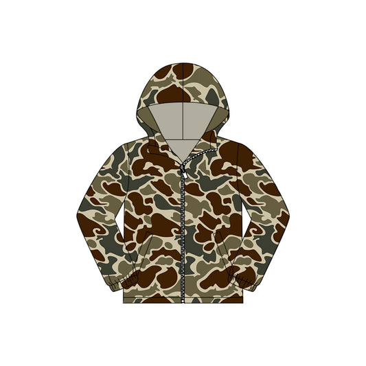 Dark brown camo design kids long sleeve hoodie top preorder
