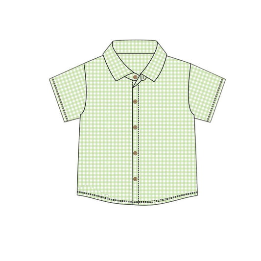 Green plaid design boy short sleeve button t-shirt top preorder