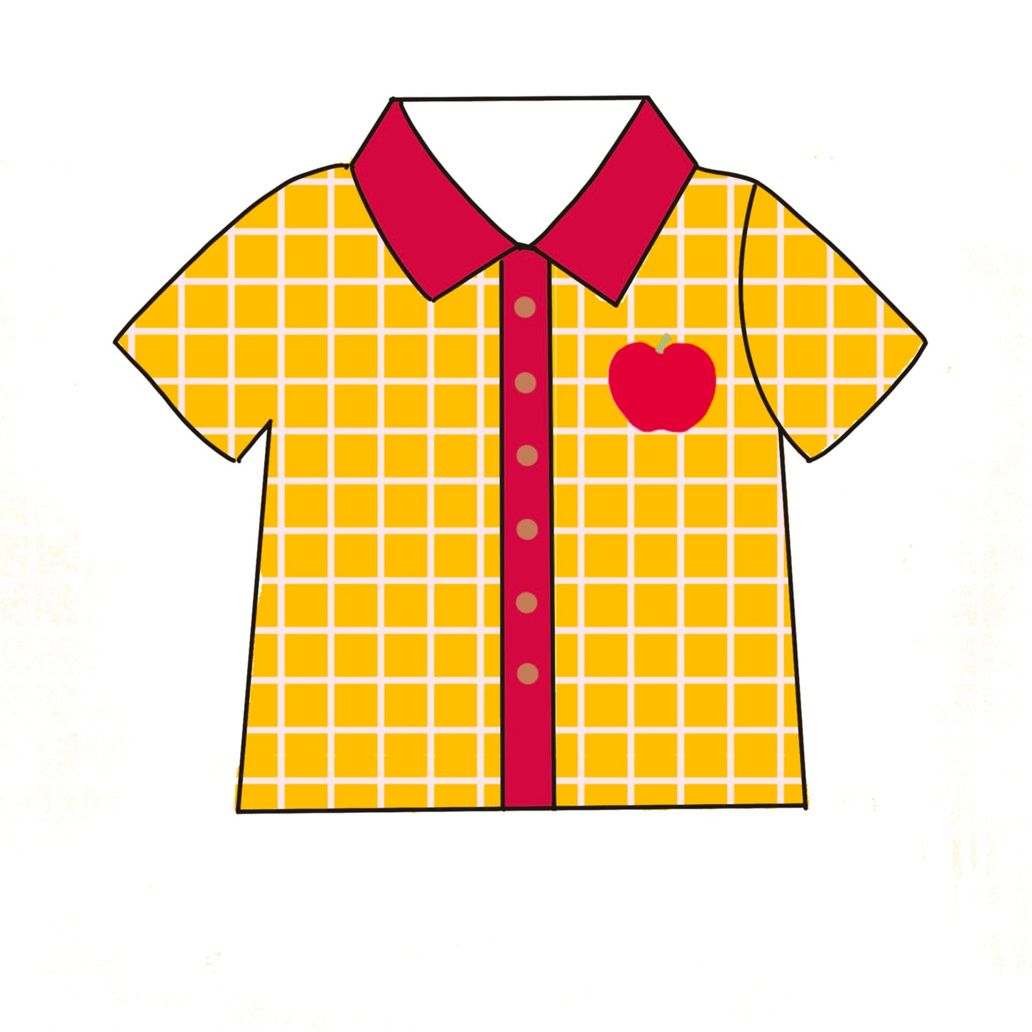 Back to school apple print boy short sleeve button top preorder