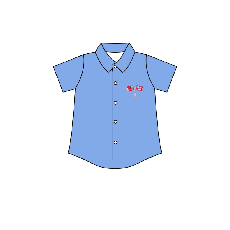 July 4th flag boy short sleeve button t-shirt top preorder