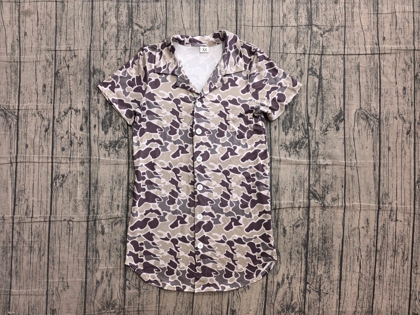 Adult man dark grey camo print short sleeve button shirt top preorder