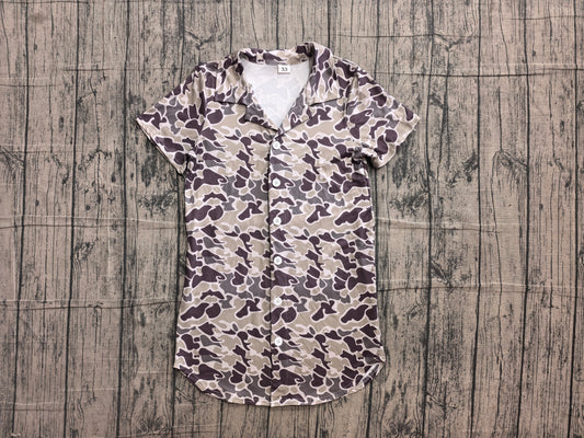 Adult man dark grey camo print short sleeve button shirt top preorder