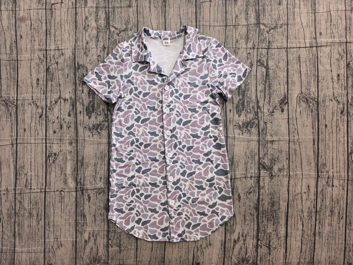 Adult man light grey print short sleeve button shirt top preorder