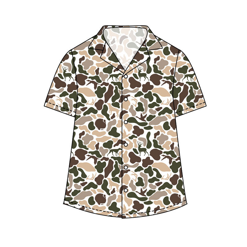 Adult man deer camo print short sleeve button shirt top preorder