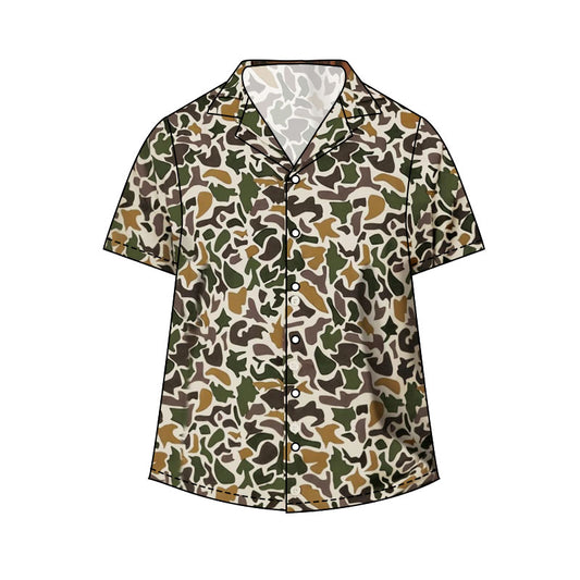Adult man green orange camo print short sleeve button shirt top preorder
