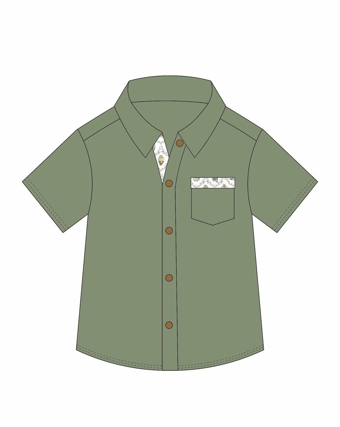 Kids boy green color short sleeve button t-shirt top preorder