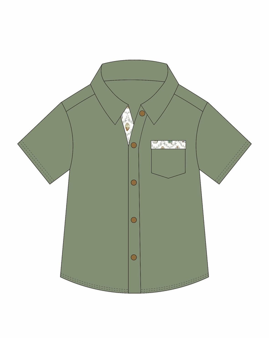 Kids boy green color short sleeve button t-shirt top preorder