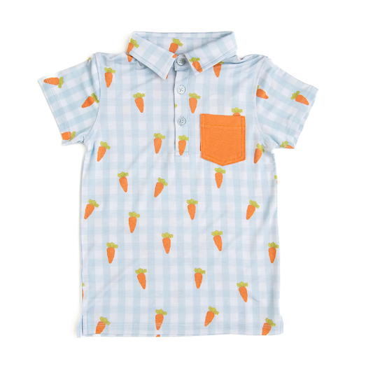 Easter carrot design boy short sleeve button shirt  preorder