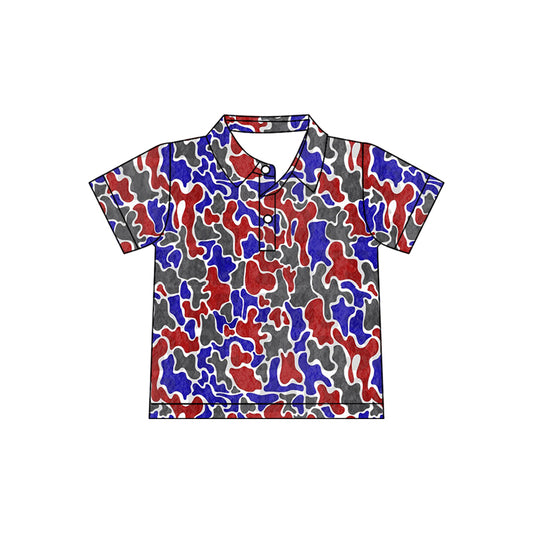 Red blue camo design boy short sleeve shirt  preorder