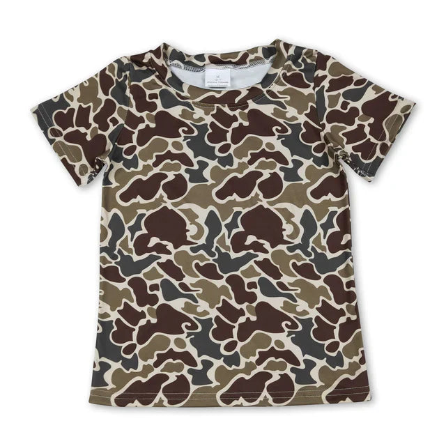 Light grey camo design kids boy short sleeve top
