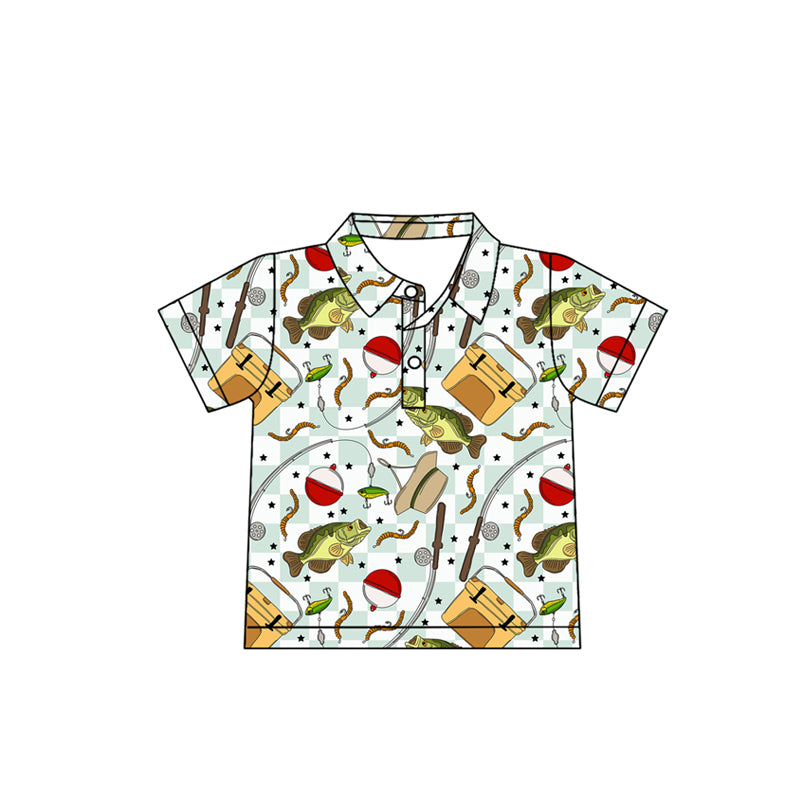 Fishing print boy short sleeve pullover top  preorder
