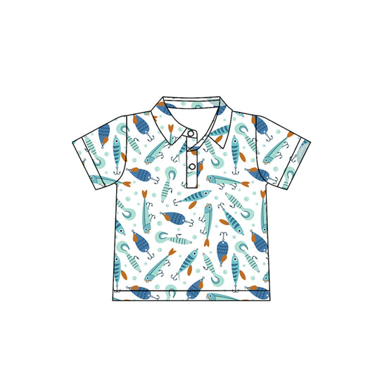 Fishing print boy short sleeve pullover top  preorder