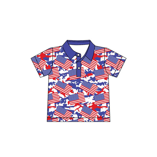 American flag boy short sleeve camo pullover top preorder