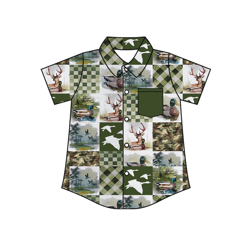 Deer duck short sleeve button down t-shirt top preorder
