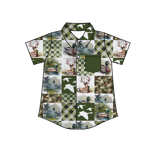 Deer duck short sleeve button down t-shirt top preorder