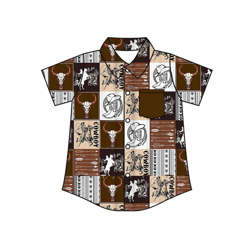 Cowboy western short sleeve button down t-shirt top preorder