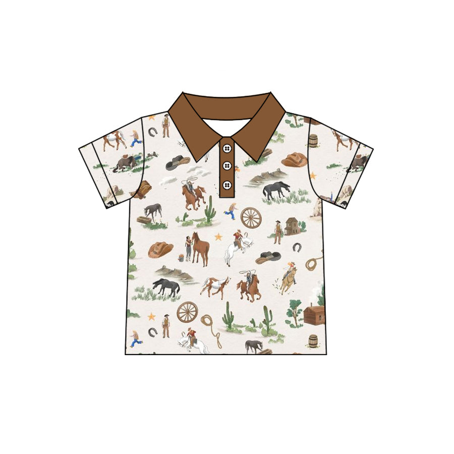 Western cowboy design kids short sleeve pullover top preorder