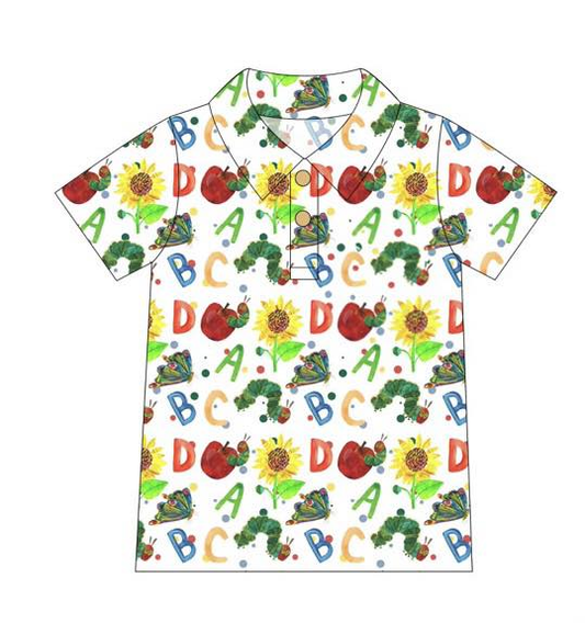 Abc back to school short sleeve button down t-shirt top preorder