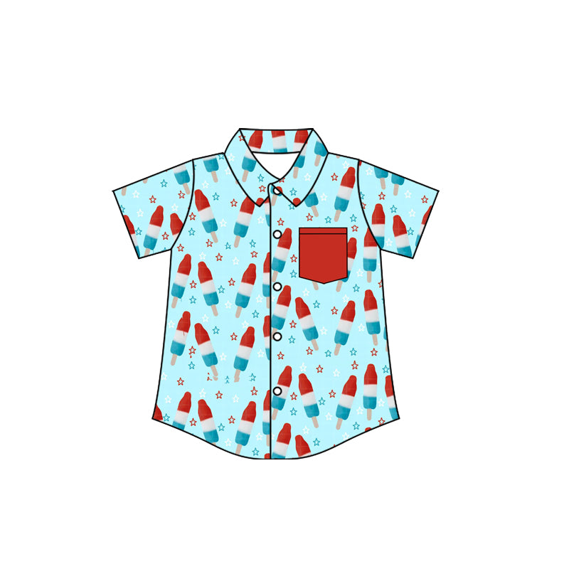 Popsicle design boy short sleeve button down t-shirt top preorder