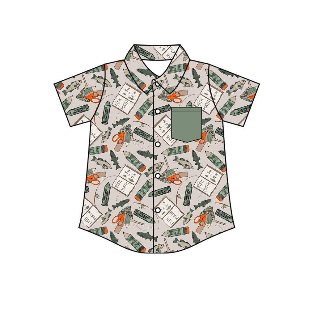 Fishing design kids boy short sleeve button down top preorder