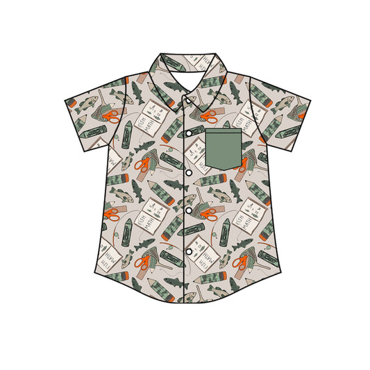 Fishing design kids boy short sleeve button down top preorder