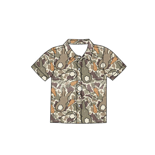 Easter bunny print boy short sleeve button down top preorder