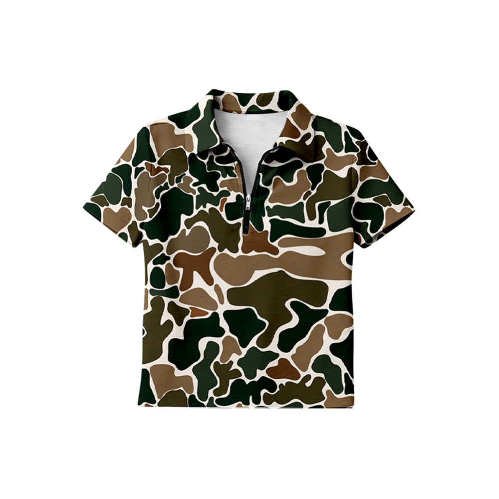Dark green Camo design print boy short sleeve pullover top preorder