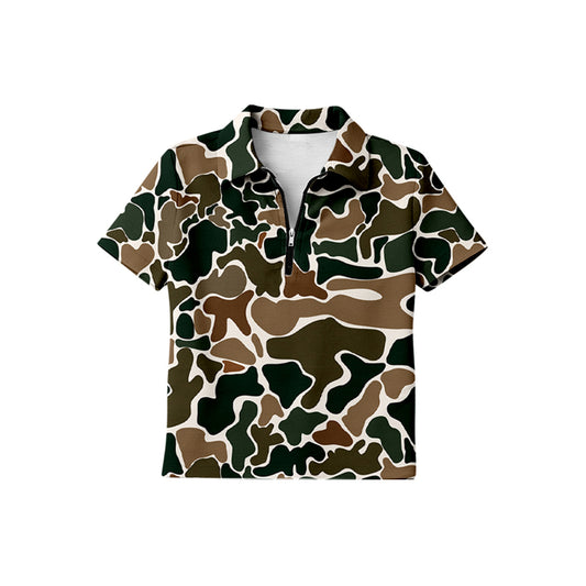 Dark green Camo design print boy short sleeve pullover top preorder