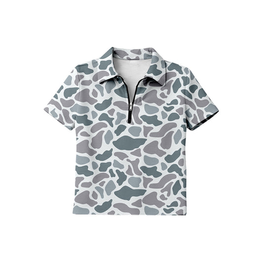 Grey Camo design  boy short sleeve pullover top preorder