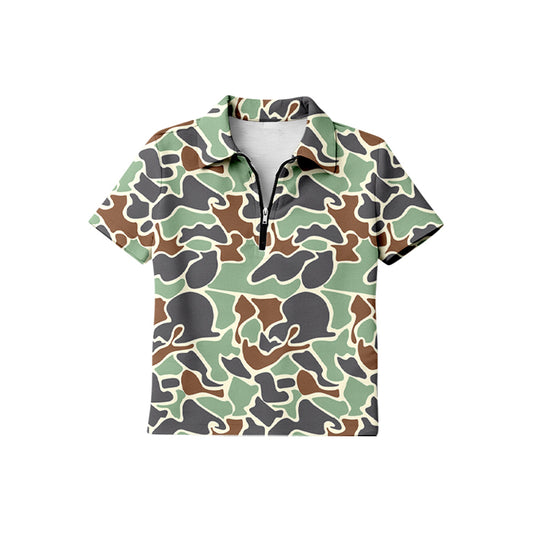 Green Camo design  boy short sleeve pullover top preorder