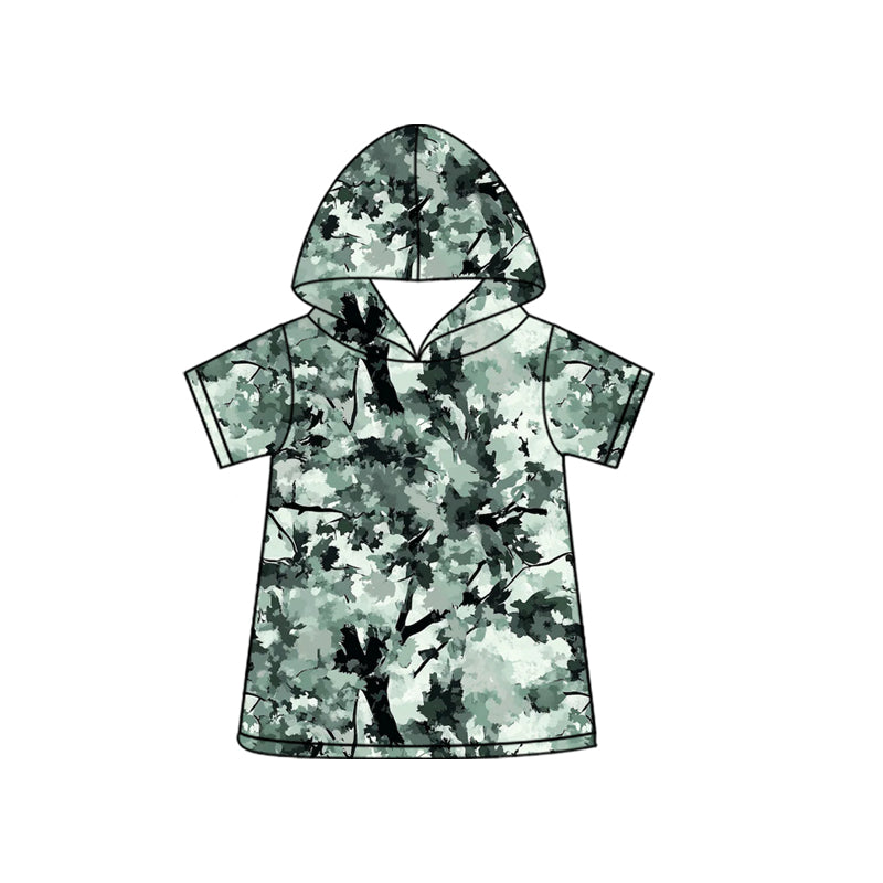Green camo print boy short sleeve hoodie top preorder