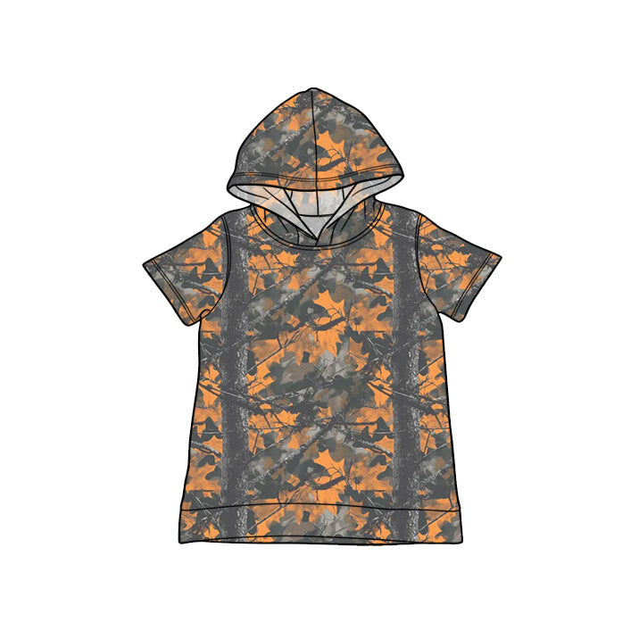 Camo print boy short sleeve hoodie top preorder