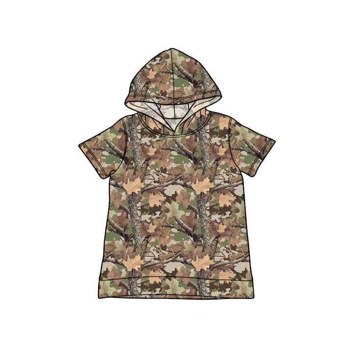 Camo print boy short sleeve hoodie top preorder