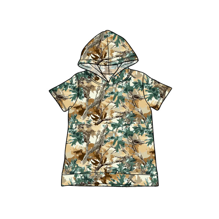Camo print boy short sleeve hoodie top preorder