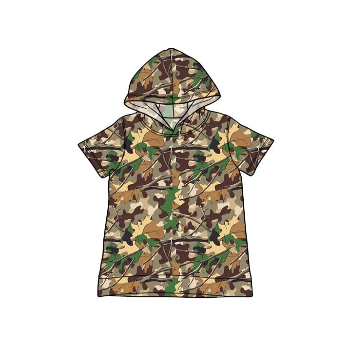 Camo print boy short sleeve hoodie top preorder